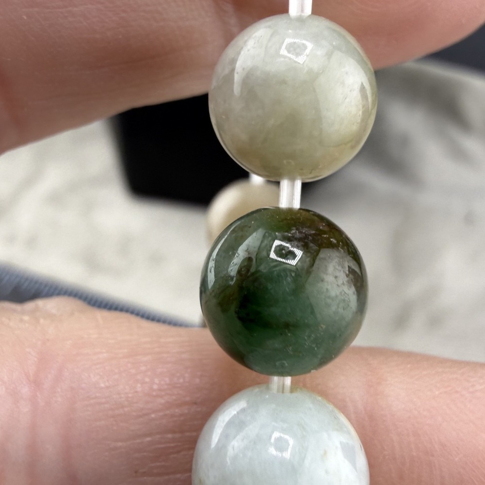 Vintage Estate Stone Beaded Bracelet Green Yellow Polished 6.5in - Picture 2 of 8